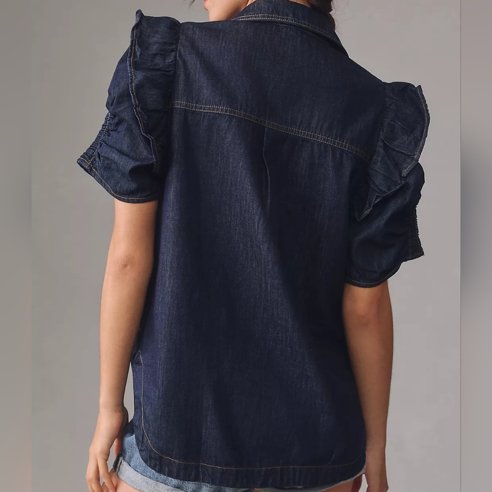 The Ozzi Ruffle-Sleeve Buttondown Shirt by Pilcro Size Small Relaxed - Picture 4 of 13